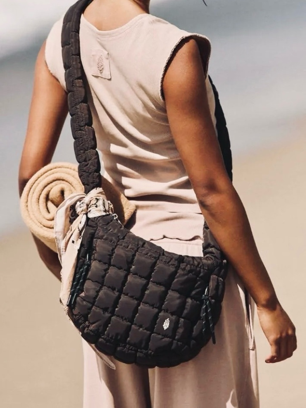 NWT Free People Quilted Baby Carryall Sling Bag Black